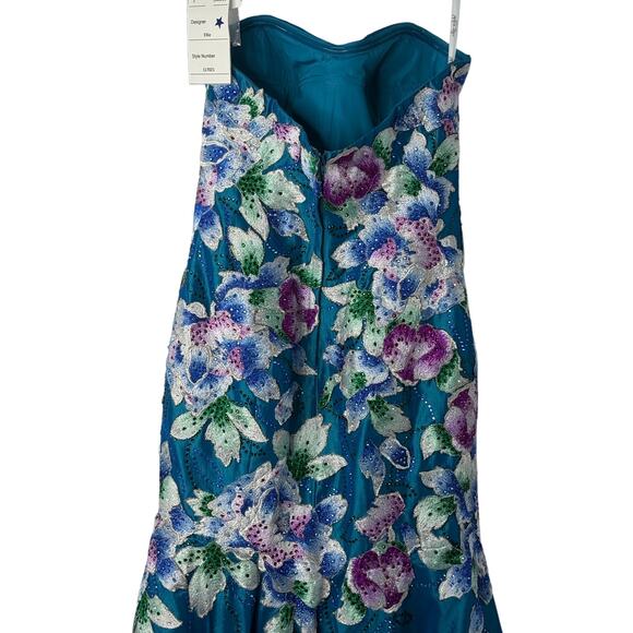 NEW Ellie Wilde Mon Cheri Formal Gown Women 2 Blue Embroider Floral Pageant Prom - Picture 9 of 13